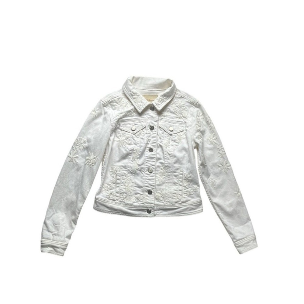 Pilcro‎ And The Letterpress Embroidered Jean Jacket, White, Women's Size XS